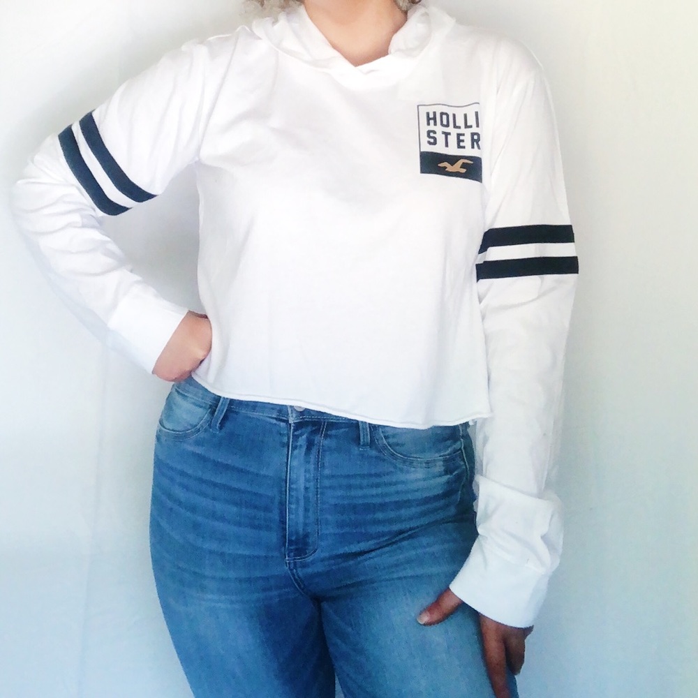 Hollister White Crop Hoodie Size L